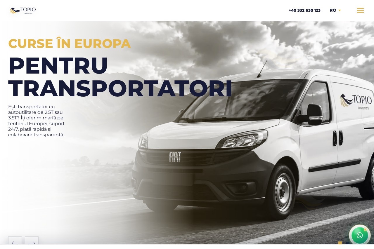 Curse 2.5T și 3.5T în Europa | Topio Logistics – screenshot desktop